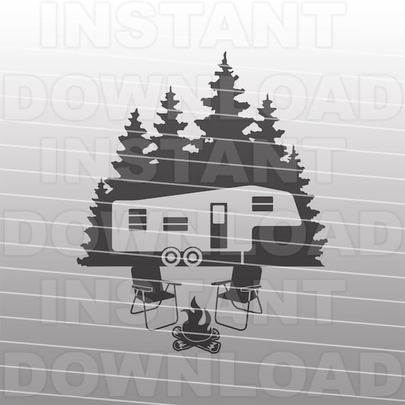Fifth Wheel RV Camper With Campfire SVG File vector Clip Art | Etsy