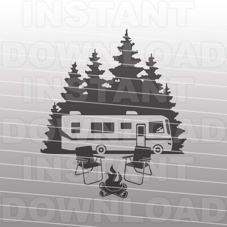 Download Class A Motorhome Camper with Campfire SVG File Vector Art ...