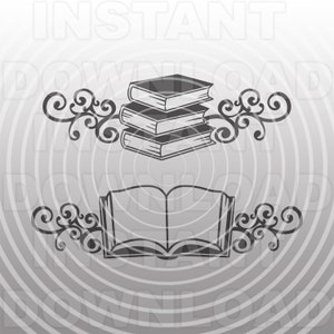 Books with Flourish SVG File,Book with Filigree SVG,Ornamental Book svg -Vector art Commercial & Personal Use-Cricut,Silhouette,Cameo,Vinyl