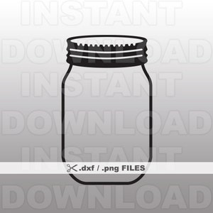 May include: Black and white silhouette of a mason jar with a lid. The jar is empty and has a simple design.