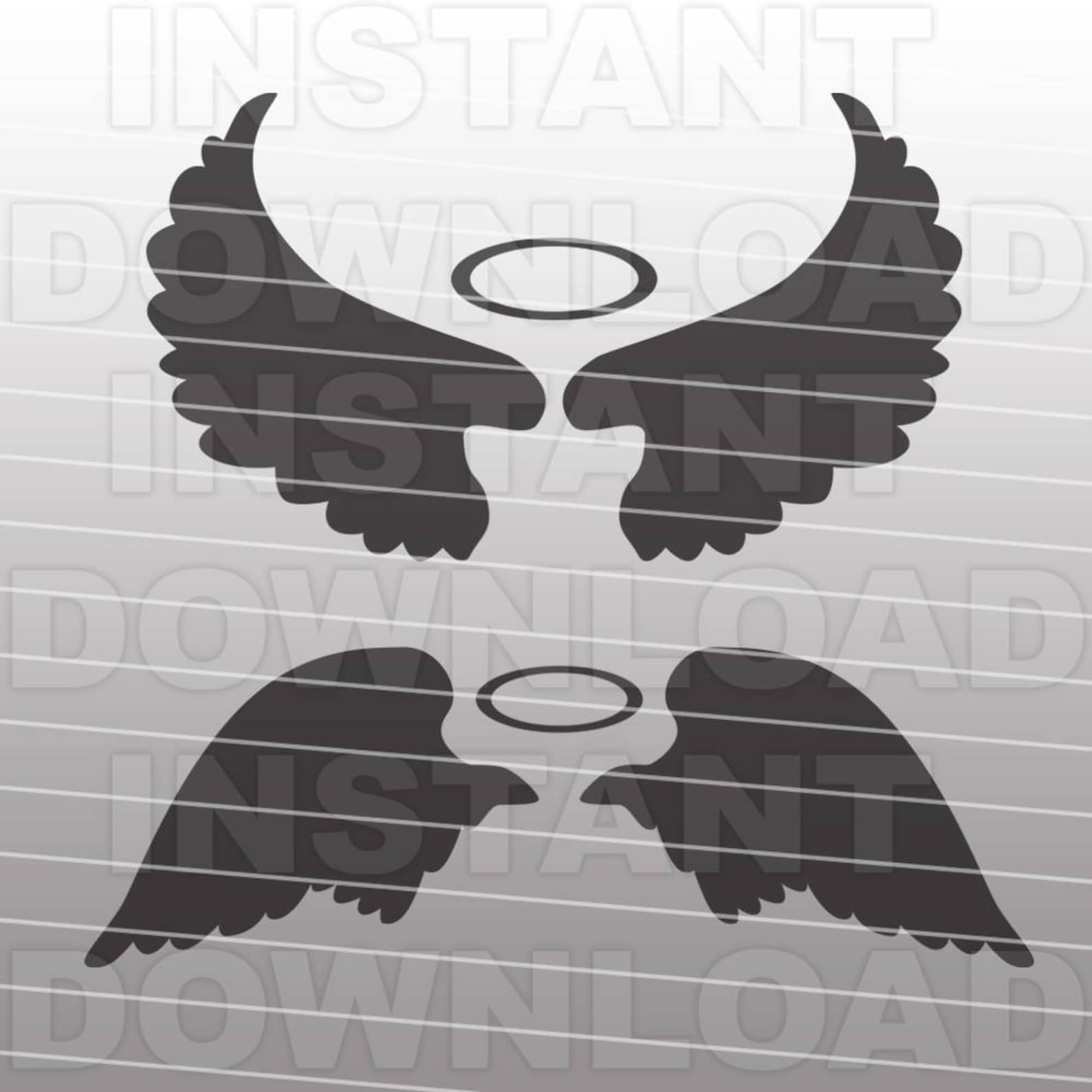 Angel Wings With Halo SVG File Cutting Template Silhouette - Etsy