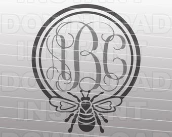 Queen Bee Monogram SVG File,Honey Bee SVG File - Commercial & Personal Use - vector clip art for Cricut,svg file for Silhouette,vinyl cutter