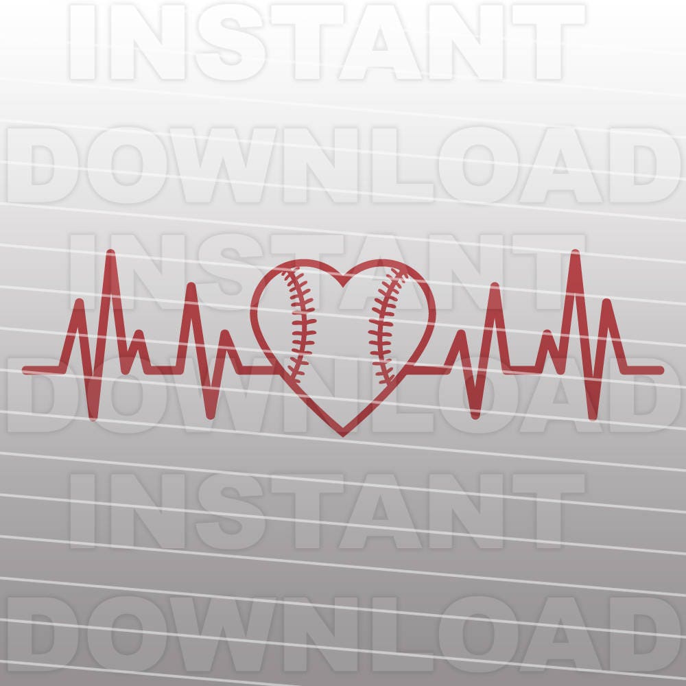 Download Baseball Heartbeat Svg File Baseball Heart Svg Cut File Vector Clip Art For Commercial Personal Use Cricut Silhouette Cameo Vinyl Decal
