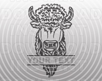 Tête de buffle avec Split Monogram SVG File, Bison Face svg, Buffalo Profile svg -Commercial & Personal Use- Cricut,Silhouette Cameo,Vinyl svg
