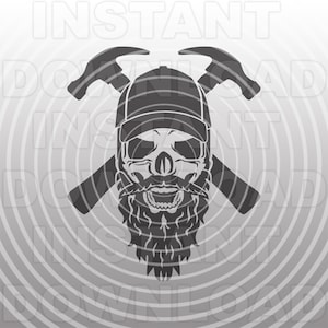 Crânio de carpinteiro com chapéu e barba Arquivo SVG, Union SVG, Handyman svg - Arte vetorial para uso comercial e pessoal - Cricut, Silhueta, Cameo, corte de vinil