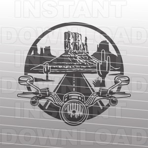 Motorfiets stuur SVG-bestand, Arizona Open Road Highway scène SVG, vector kunst, commercieel en persoonlijk gebruik, Cricut, Silhouette Cameo, vinyl SVG