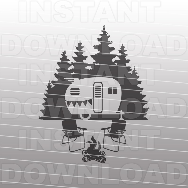 Download Vintage Retro Camper with Campfire SVG FileCamping Scene ...