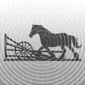 Gypsy Vanner Horse File in formato SVG, ruota del carro Silhouette fattoria scena SVG - arte vettoriale commerciale/uso personale-Cricut, Silhouette Cameo, file di taglio in vinile