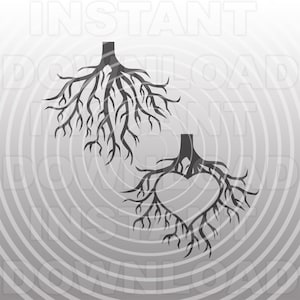 Archivo SVG de raíces de árbol, raíces de árbol con corazón SVG, vector de raíces de árbol SVG -Vector Art uso comercial y personal-Cricut, silueta, cameo, corte de vinilo
