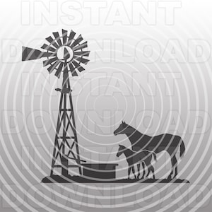 Mare and Foal Farm Scene with Windmill SVG File,Farming SVG -Vector Format Commercial & Personal Use- Cricut,Silhouette Cameo,Vinyl svg