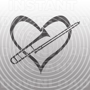 Trombone within Heart SVG File,Marching Band SVG,Trombone Player SVG -Vector Art Commercial/Personal Use- Silhouette,Cameo,Cricut,Vinyl Cut