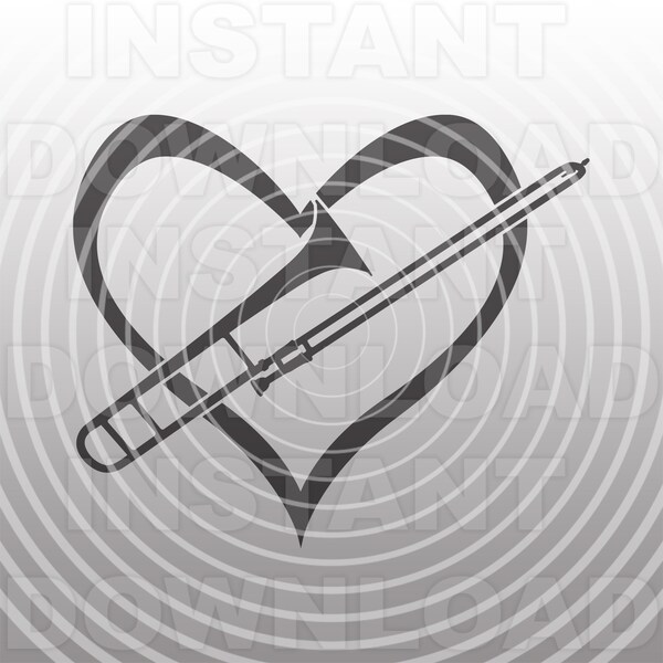 Trombone within Heart SVG File,Marching Band SVG,Trombone Player SVG -Vector Art Commercial/Personal Use- Silhouette,Cameo,Cricut,Vinyl Cut
