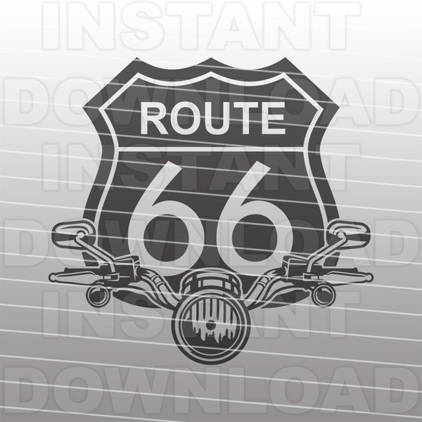 Route 66 Highway Sign with Motorcycle Handlebars SVG File,Retro Sign SVG -Vector Art Commercial/Personal Use-Cricut,Silhouette,Cameo,Vinyl