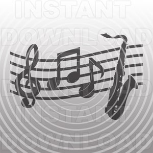 Tenor Saxophon mit Musik Noten SVG-Datei, Blaskapelle SVG, Musikinstrument svg - kommerzielle & persönlichen Gebrauch- Cricut, Silhouette, Vinyl Aufkleber