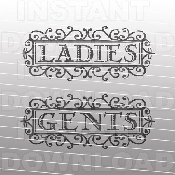 Ladies and Gents Fancy Bathroom Sign Design SVG File,Wall Vinyl SVG file -Vector Art Personal & Commercial Use- For Cricut,Silhouette, Cameo