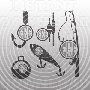 Vissen lokt monogrammen SVG-bestand, visserij SVG-vector kunst voor commercieel en persoonlijk gebruik- voor Cricut, silhouet, cameo, vinyl knippen, vinyl decal