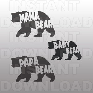Mama Bear SVG File, Papa Bear SVG File, Baby Bear SVG-Cutting Template-Vector Clip Art for Commercial & Personal Use Cricut, Cameo, Silhouette,