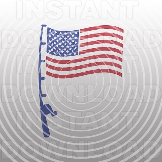 Fishing Pole USA Flag SVG File,Patriotic Fishing SVG -Vector Art Commercial  & Personal Use-Cricut,Silhouette,Cameo,Vinyl Cut,Iron On Vinyl