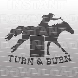 Turn & Burn Barrel Racing SVG-bestand, westerse SVG-commercieel en persoonlijk gebruik-vector kunst SVG-bestand voor Cricut, Silhouette Cameo, vinyl gesneden bestand
