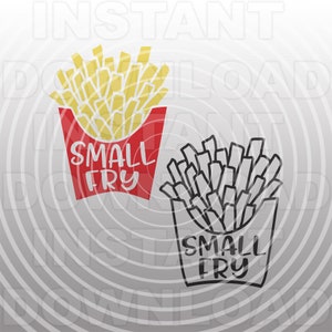 May include: Two illustrations of french fries in a box with the text "Small Fry" on the front. The first illustration is in red and yellow, the second is in black and white.