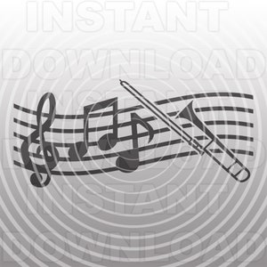 Trombone SVG-bestand, muzieknoten SVG, marching band SVG, muziekinstrument svg-vectorkunst commercieel/persoonlijk gebruik - Cricut, silhouet, vinyl decal