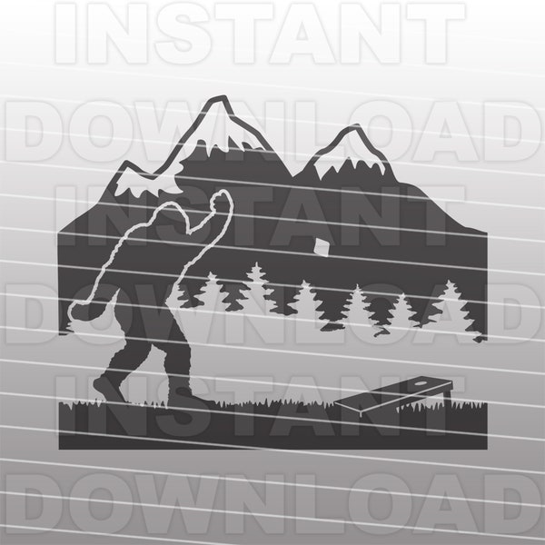 Bigfoot Playing Cornhole SVG File,Sasquatch svg -Vector Clipart Commercial & Personal Use- Cricut,Silhouette,Cameo,Vinyl Cut,Vinyl svg