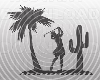 Woman Golfer SVG File,Golf Tournament SVG,Golf Course Palm Tree Desert Scene SVG,Vector Art Commercial/Personal Use,Silhouette Cameo,Cricut