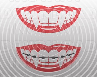 Vampire Teeth Smiling with Braces SVG File,Vampire Fangs SVG -Vector Clipart Commercial/Personal Use- Cricut,Silhouette Cameo,vinyl svg