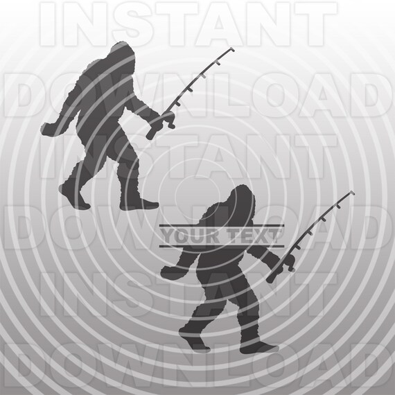 bigfoot with fishing pole Bigfoot SVG File,Bigfoot Fishing SVG,Fishing Rod svg,Fishing Pole svg,Rod  and Reel svg,Commercial & Personal Use,Cricut,Silhouette,Glowforge