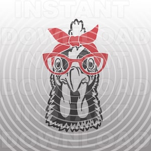 Huhn mit Bandana Brille svg - kommerzielle & persönliche Nutzung- Cricut,Silhouette,Cameo,Vinyl Decal,Iron on Vinyl