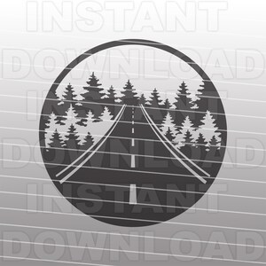 Open Road SVG-bestand, snelweg SVG, backroads SVG, snelweg bos scène SVG-vector kunst commercieel/persoonlijk gebruik-Cricut, cameo, silhouet, vinyl SVG