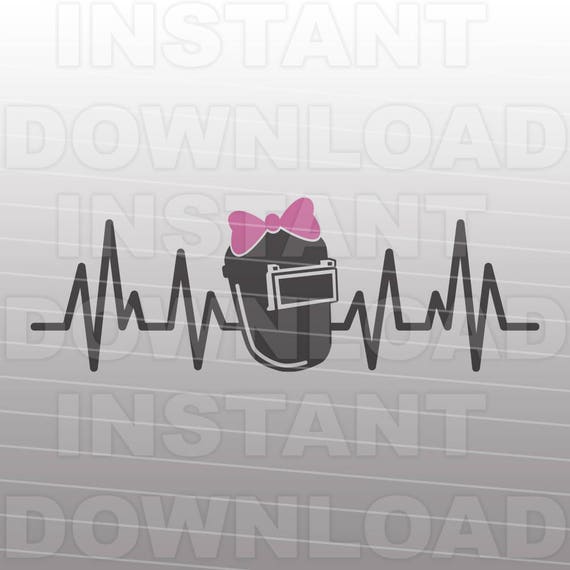 Welding Helmet Heartbeat Pulse SVG File,Girl Welder svg -Vector Art Commercial & Personal Use,SVG Cut File for Silhouette and Cricut Cutter