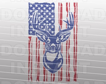 Patriotic Buck Head Deer Hunting SVG File,Deer Hunter SVG -Commercial & Personal Use- Vector Art for Cricut,Silhouette Cameo,iron on vinyl