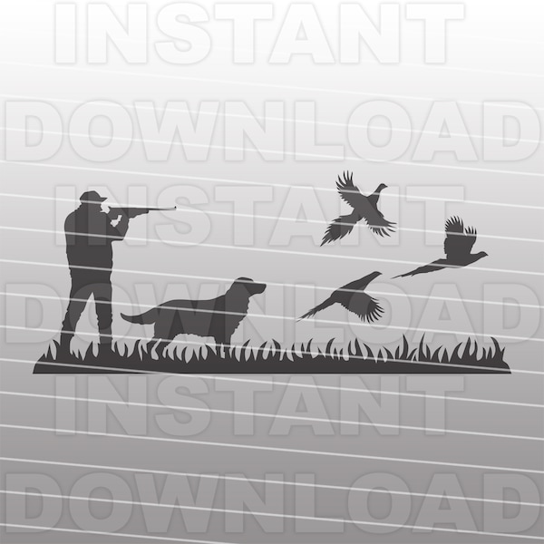 Hunter with Golden Retriever Hunting Pheasants SVG File,Gun Dog Hunting SVG,Commercial & Personal Use,Cricut,Silhouette Cameo,vinyl decal