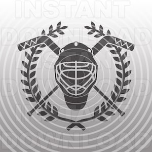 Maschera da portiere di hockey con bastoncini da hockey incrociati e file SVG di corona d'alloro - Uso commerciale e personale - Cricut, Silhouette Cameo, Vinile in formato svg
