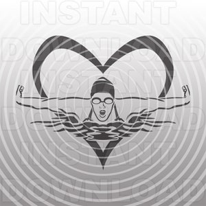 Trazo de mariposa nadadora femenina con archivo SVG corazón, natación SVG -VectorArt uso comercial y personal- Cricut, silueta, cameo, calcomanía de vinilo