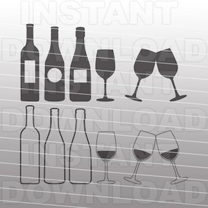 Wine SVG File,Wine Bottle SVG,Wine glass SVG-Cutting Template-Vector Clip Art for Commercial & Personal Use Cricut,Cameo,Explore,Silhouette
