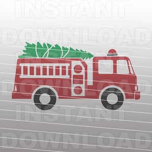 File SVG di camion dei pompieri di Natale, camion dei pompieri in formato SVG, fattoria degli alberi in formato SVG, Cricut in formato SVG, Silhouette in formato SVG, taglio vinile in formato SVG, grafica vettoriale per uso commerciale e personale