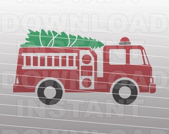 Christmas Fire Truck SVG File,Fire Engine svg,Tree Farm svg,Cricut svg,Silhouette svg,Vinyl Cut svg,Vector Art for Commercial & Personal Use
