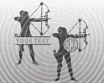 Girl Shooting Compound Bow at Target SVG File,Girls Archery Monogram SVG,Vector Art,Commercial & Personal Use,Cricut,Silhouette Cameo,Vinyl