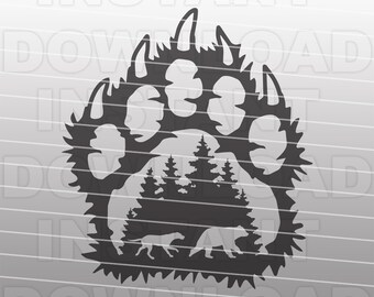 Bear Paw Foxhound Hunting Dog Chasing Bear Scene SVG,Bear Claws svg,Vector Art, Commercial & Personal Use,Cricut,Silhouette Cameo,Vinyl Cut