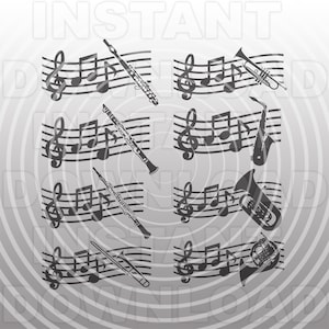 Instrumentos musicales con notas musicales SVG Bundle, Marching Band SVG -Vector Art Commercial & Personal Use- Silhouette Cameo,Cricut,Vinyl Cut