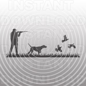 Grouse Jäger mit englischem Vorstehhund SVG Datei, Grouse Jagd mit Vogel Hund svg - kommerzielle & persönlichen Gebrauch- Cricut, Silhouette Cameo