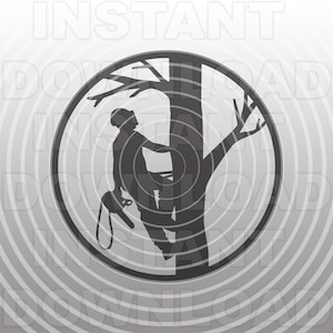 Tree Cutter Climbing Tree with Chainsaw within Circle SVG File -Vector Clipart Commercial & Personal Use- Cricut,Silhouette,Cameo,vinyl svg