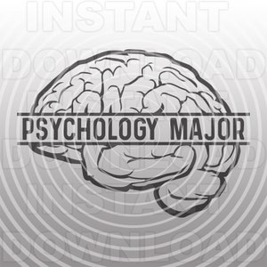 Puede incluir: Una ilustración en blanco y negro de un cerebro con el texto "Psychology Major" en la parte inferior.