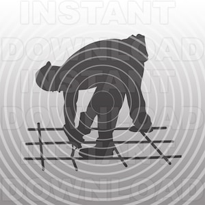 May include: A silhouette of a construction worker bending over and working on a metal grid.