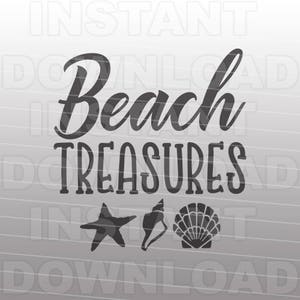 Citação de tesouros de praia dizendo arquivo SVG, conchas do mar SVG-vetor arte comercial e uso pessoal - cricut, silhueta, camafeu, decalque de vinil, ferro em vinil