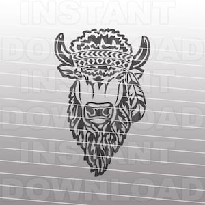 Buffalo SVG File,Hippie Buffalo SVG,Bison Face svg -Commercial & Personal Use- svg for Cricut,Silhouette svg,vector art,svg cuts,t-shirt svg