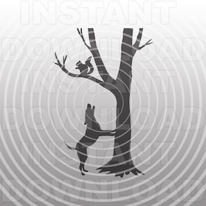 Archivo SVG de ardilla cazando, perro ardilla trepando a un árbol, perro cazador SVG - Arte vectorial para uso comercial/personal - Cricut, Silhouette Cameo, calcomanía de vinilo