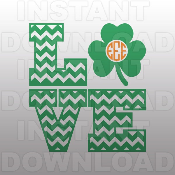 St Patricks Monogram SVG File,Chevron Love SVG File,Cutting Template-Vector Clip Art for Commercial & Personal Use-Cricut,Cameo,Silhouette